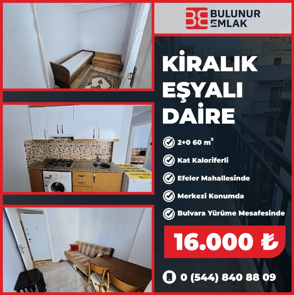 BULUNURDAN MERKEZİ KONUMDA YAKITI DAHİL EŞYALI KİRALIK 2+1 DAİRE