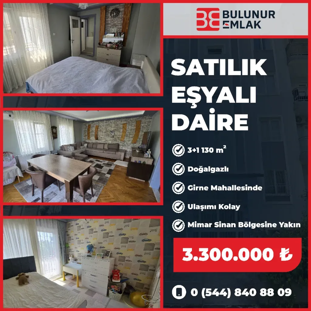 BULUNUR EMLAKTAN GİRNEDE CADDE ÜSTÜ EŞYALI SATILIK 3+1 DAİRE