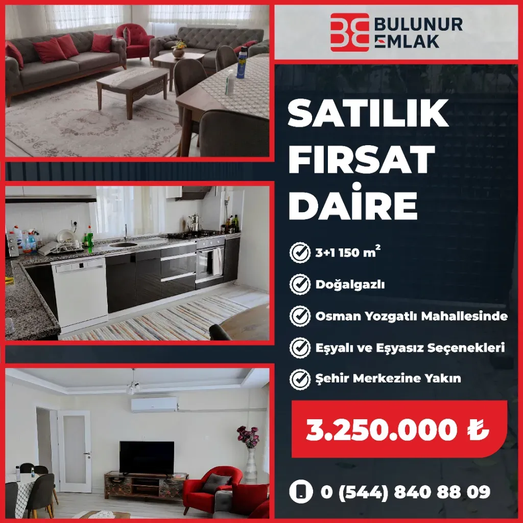 BULUNUR EMLAK'TAN EŞYALI YA DA EŞYASIZ SATILIK DAİRE...