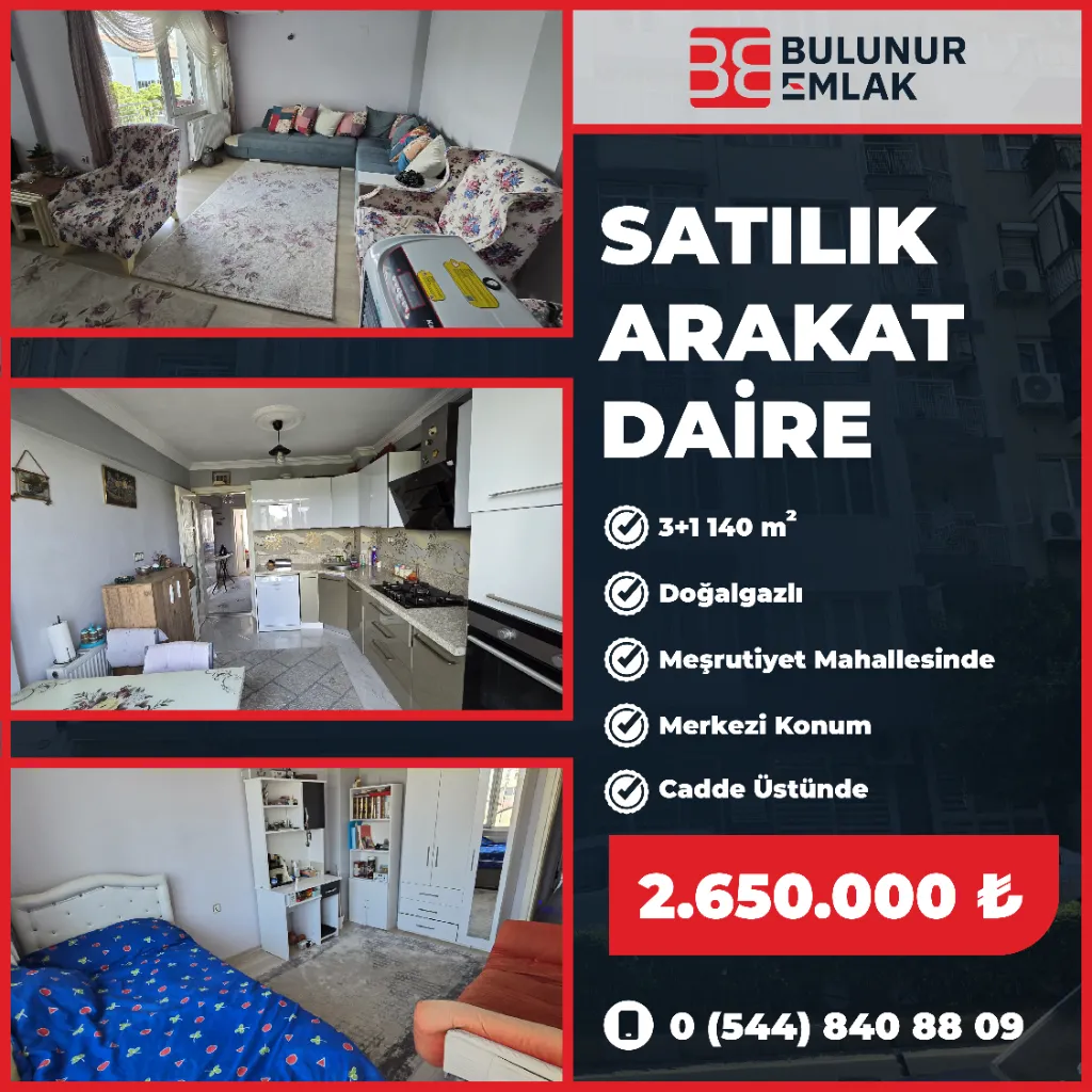BULUNUR EMLAKTAN MEŞRUTİYET CADDE ÜSTÜ ARAKAT ACİL SATILIK DAİRE