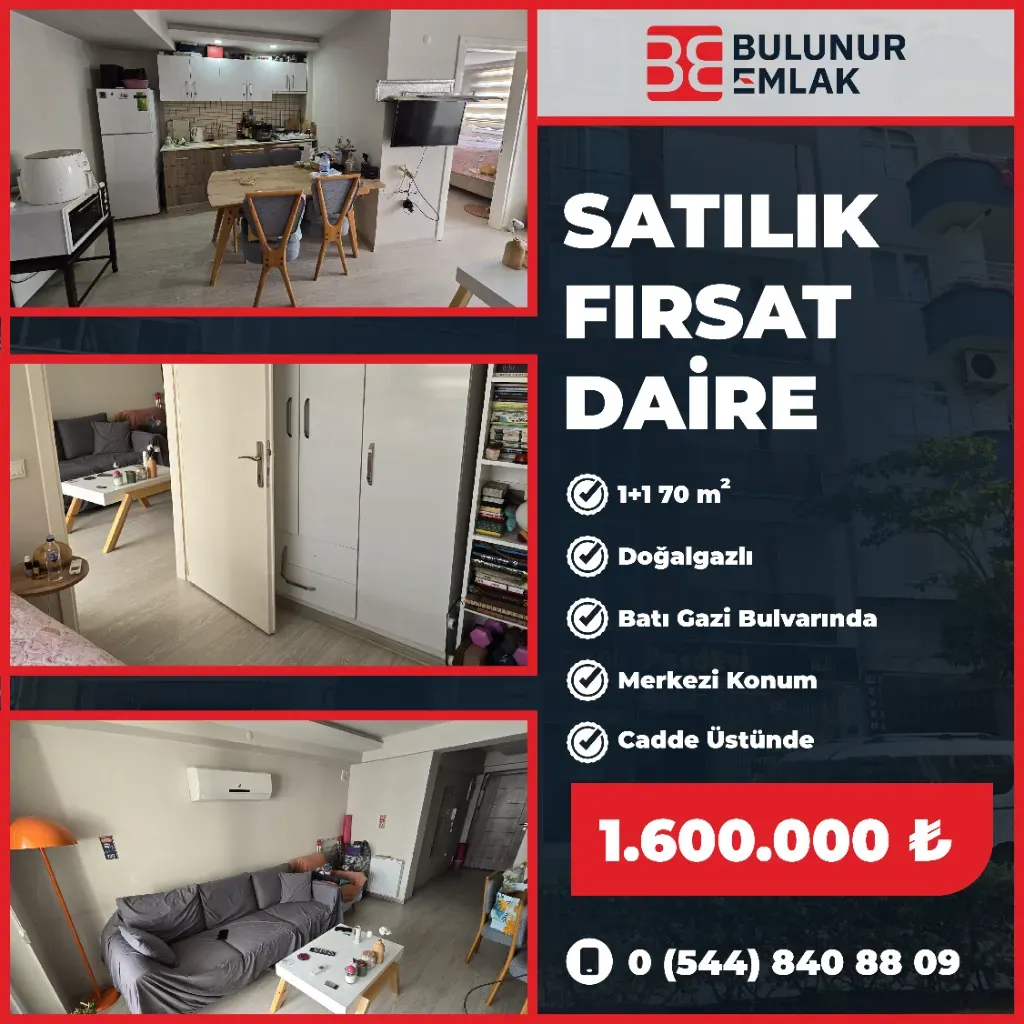 BULUNUR EMLAKTAN BATI GAZİ BULVARINDA SATILIK FIRSAT DAİRE